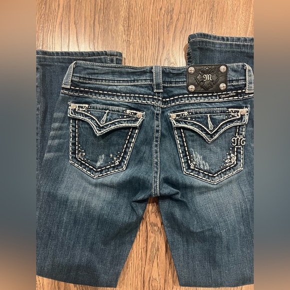 Y2K Miss Me blue mid-rise bootcut jeans with rhinestone and embroidery Sz 28 - Picture 1 of 4